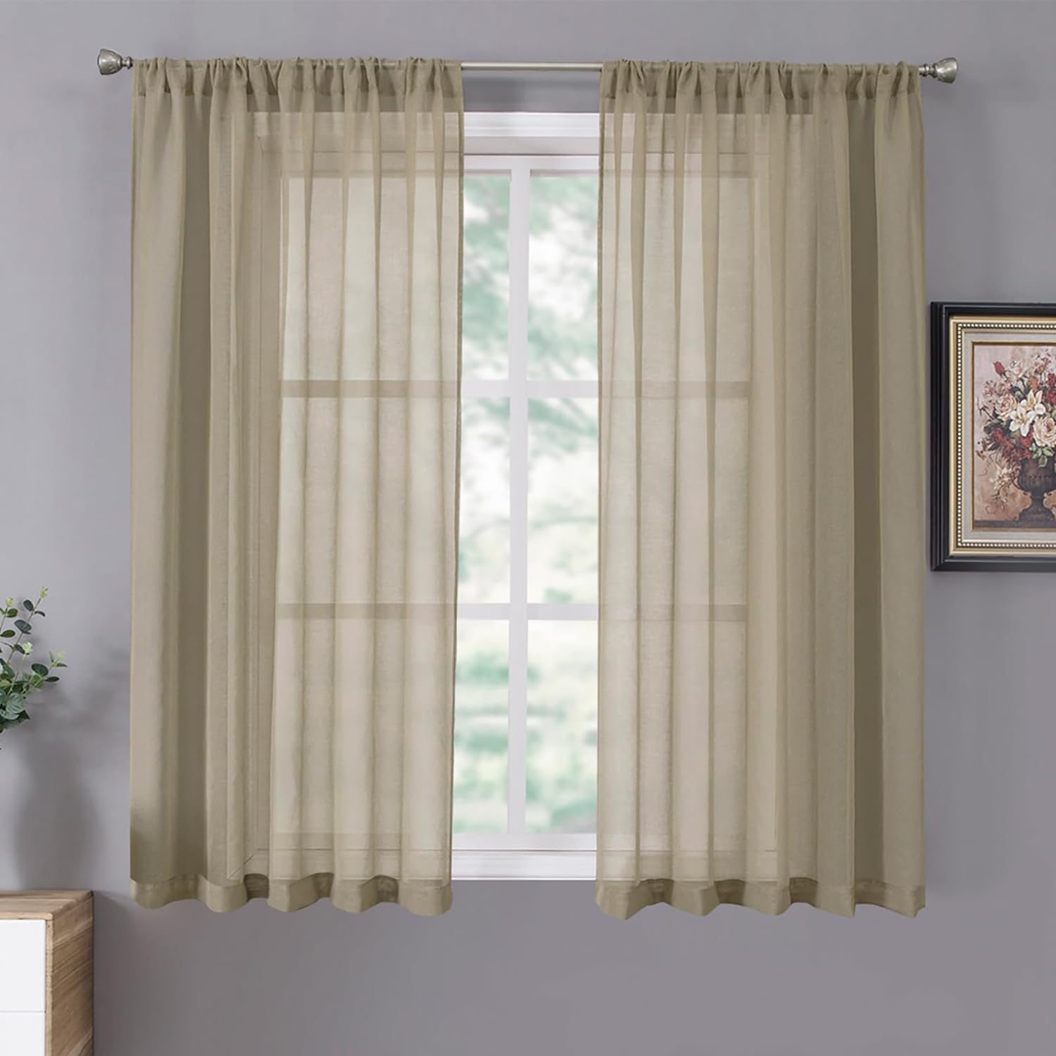 Tollpiz Sheer Curtain Linen Textured Living Room Curtains Sheer Light Filtering Rod Pocket Voile Curtain for Bedroom, 54 x 72 inches Long, White