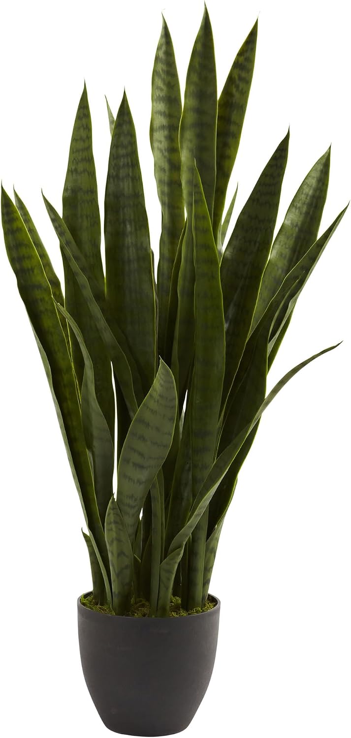 Nearly Natural 35 in Artificial Sansevieria Plant with Black Planter | Artificial Snake Plant, Faux Greenery, Indoor Home and Office Decor