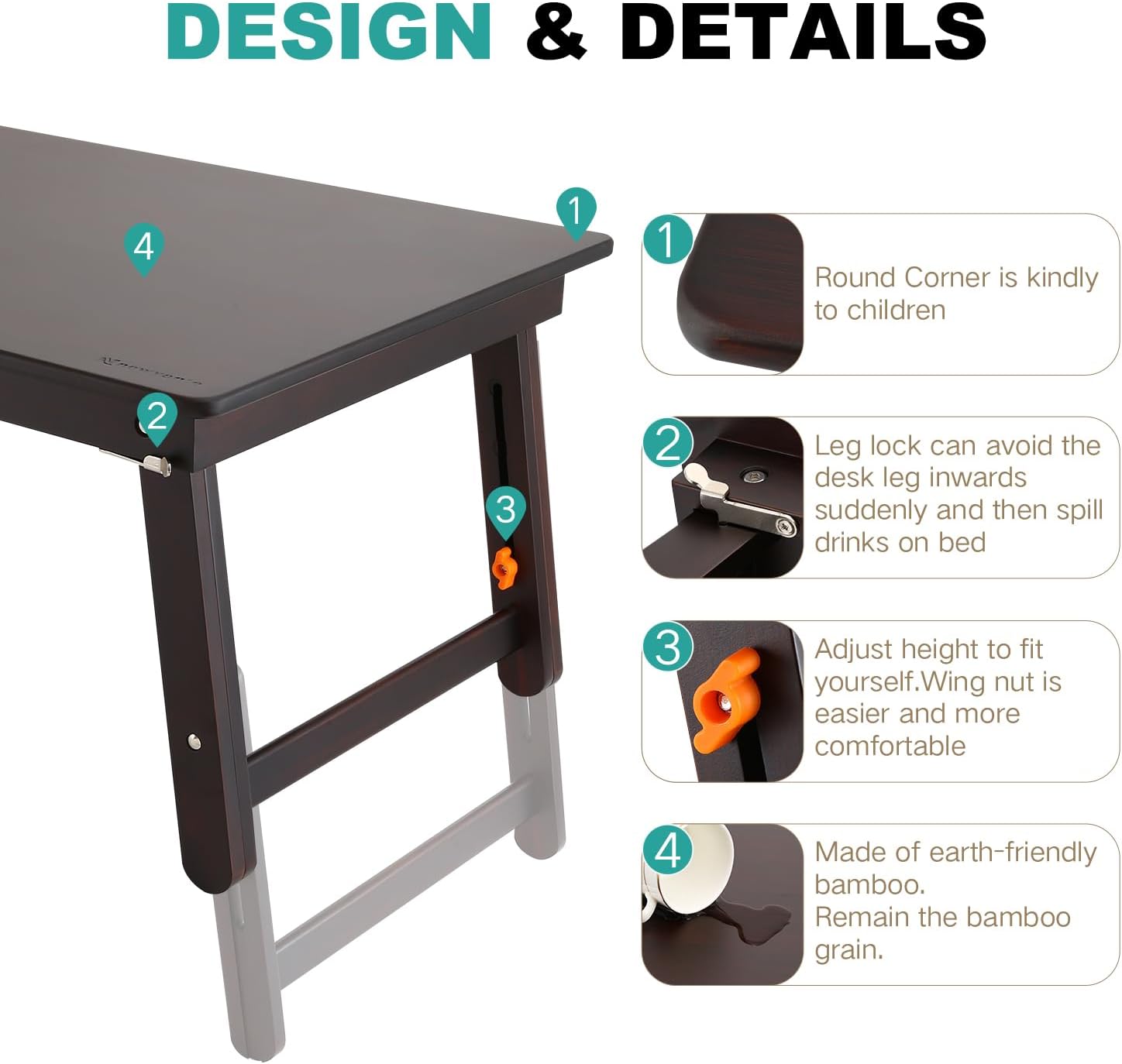 Nnewvante Large Floor Desk Foldable Tray for Adults, Bamboo 33.5 x 17.7in