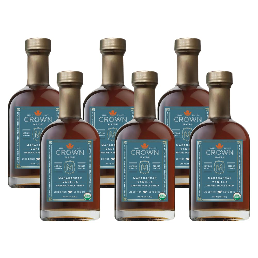 Crown Maple Organic Madagascar Vanilla Maple Syrup, Real Vanilla Bean, Pancakes, Baking, Cocktails & Brunch, 12.7 Fl Oz