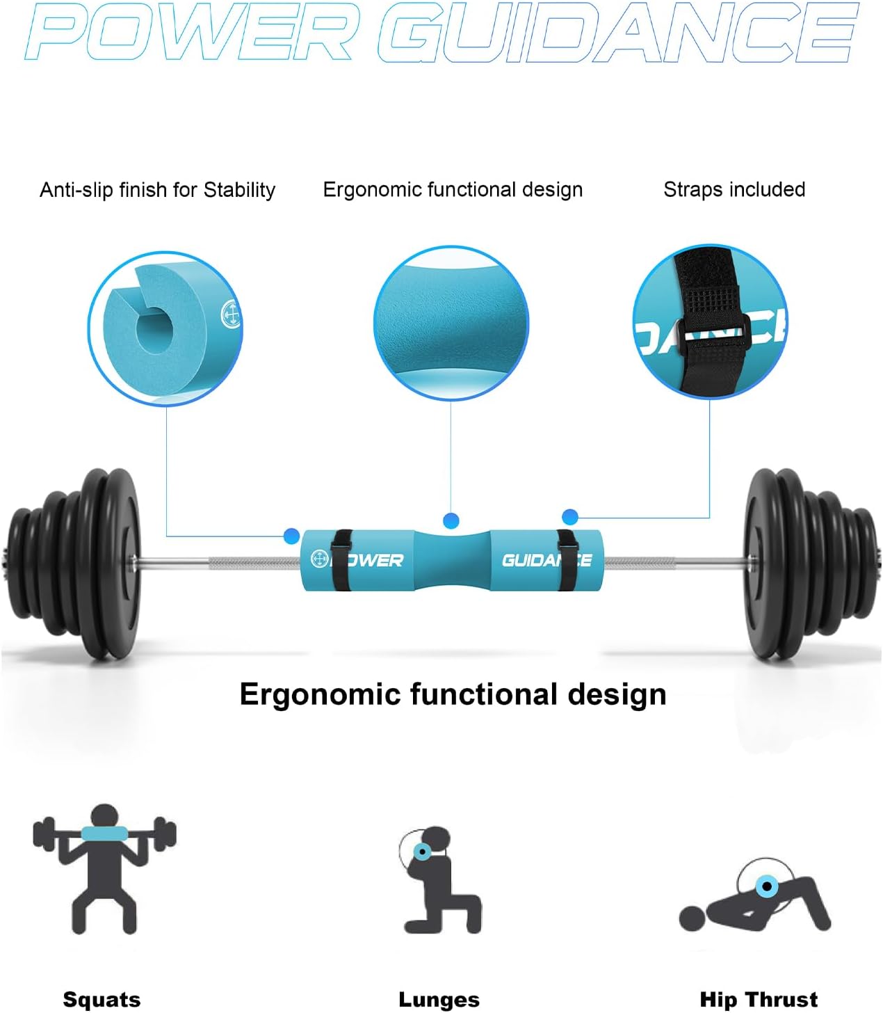 POWER GUIDANCE Barbell Squat Pad - Neck & Shoulder Protective Pad - Great for Squats, Lunges, Hip Thrusts, Weight Lifting & More - Fit Standard and Olympic Bars Perfectly