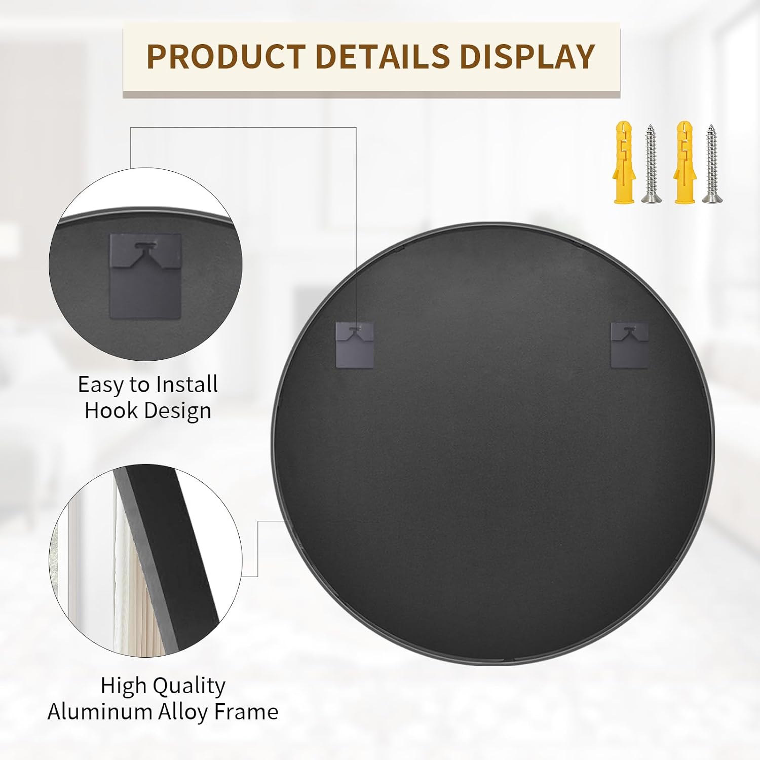 BEAUTYPEAK 24 Inch Round Mirror, Metal Frame Circle Mirror, White