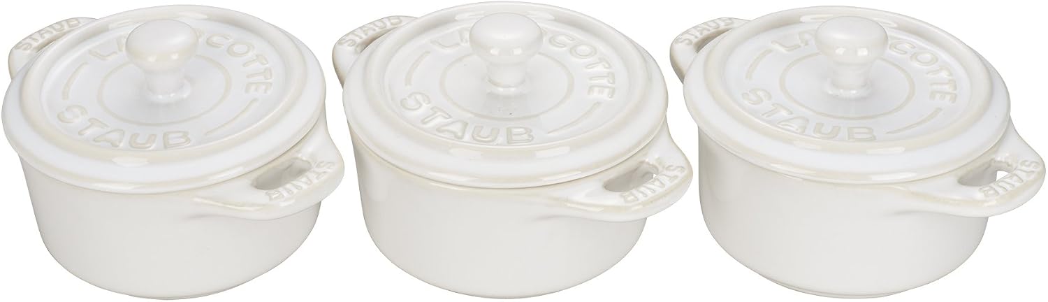 STAUB Ceramic Dutch Oven 3-piece Mini Round Cocotte, Dark Blue