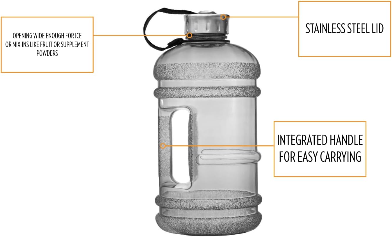 New Wave Enviro Iconic 1 Gallon Round BPA Free Water Bottle with Stainless Steel Cap and Integrated Handle, Ideal for Gym and Outdoor Life, Blue
