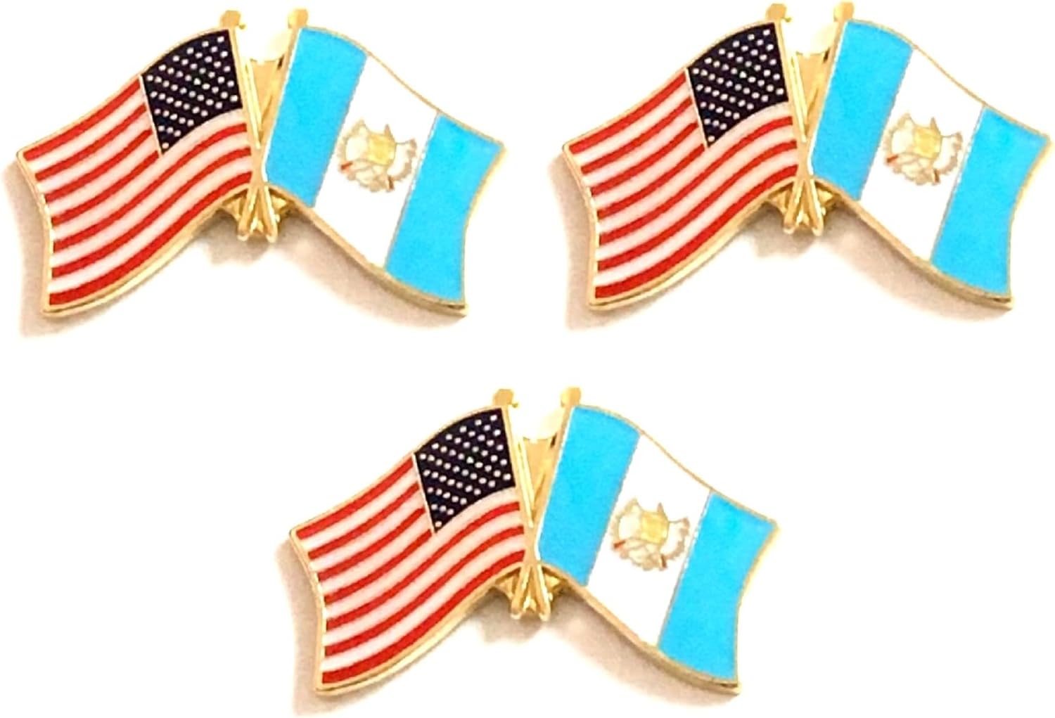 3 National Country Flag Crossed Enamel Flag Pins Pack of 3 Friendship Double Flags