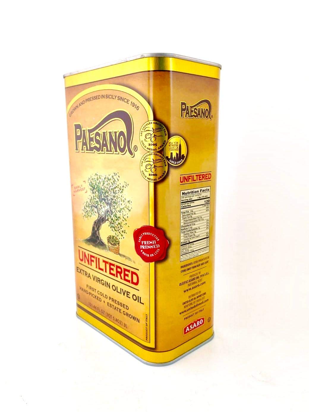 Paesanol Extra Virgin Olive Oil, Unfiltered, 33.8 Fl Oz (1L) | High Polyphenol, Premium First Cold Pressed, Hand Picked, Early Harvest in Sicily, Award Winning Italian EVOO