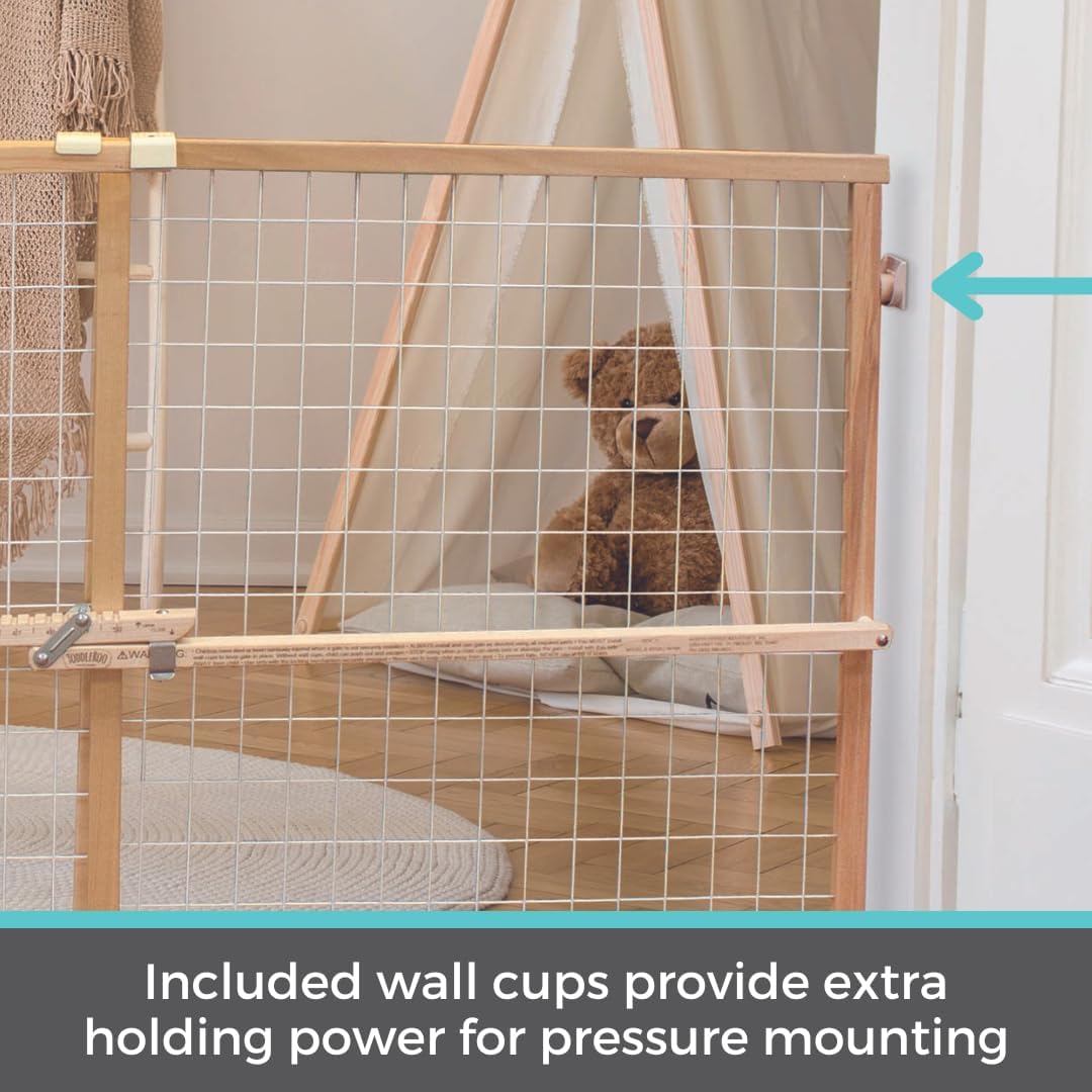 Toddleroo by North States - Extra-Wide Wire Mesh Wooden Baby Gate: Pressure Mounted Baby Gate for Doorways - Adjustable 29.5 to 50 Inches Wide - 31