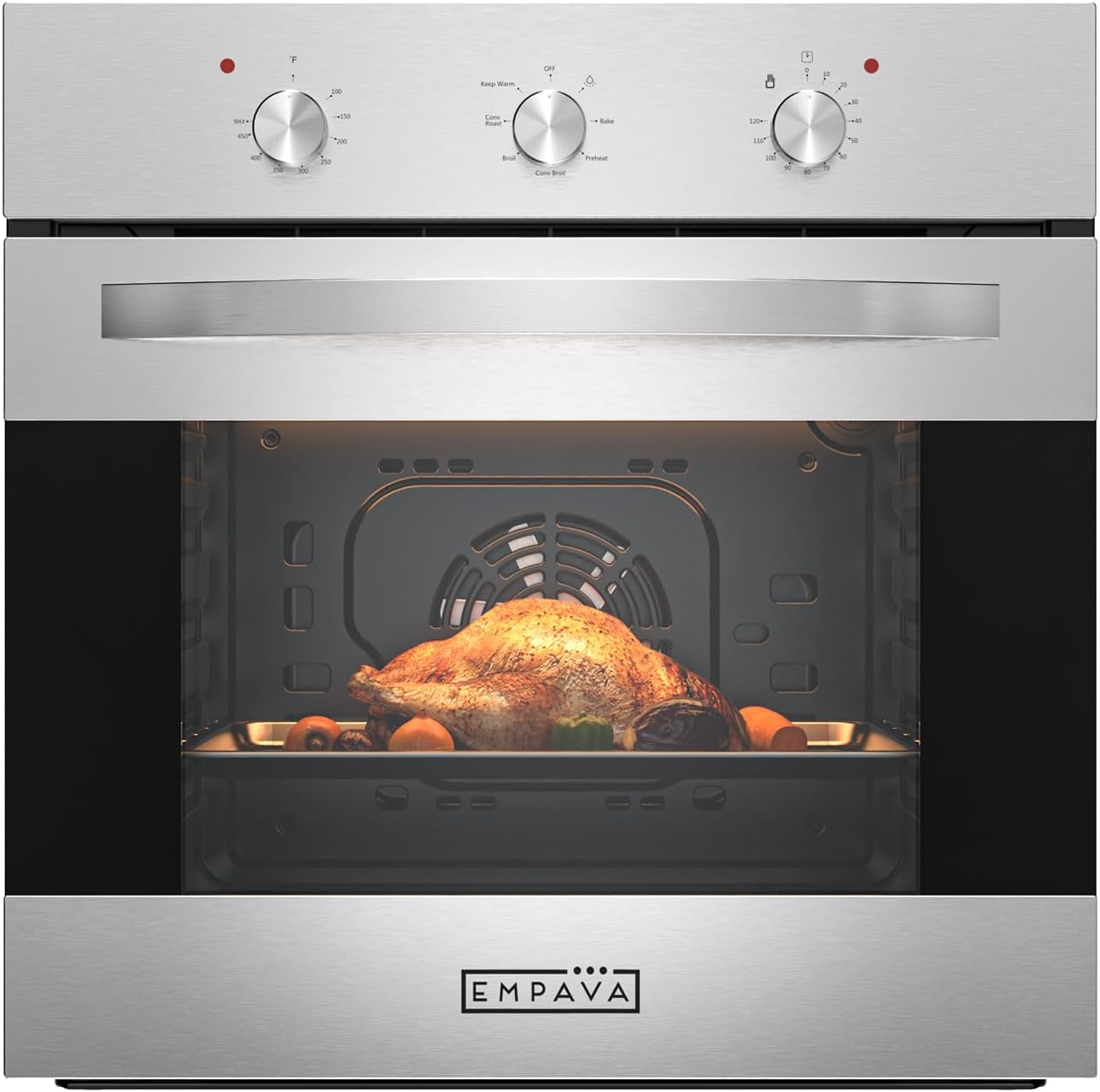 Empava 24" Electric Single Wall Oven with 6 Cooking Functions | Mechanical Knobs Control in Stainless Steel