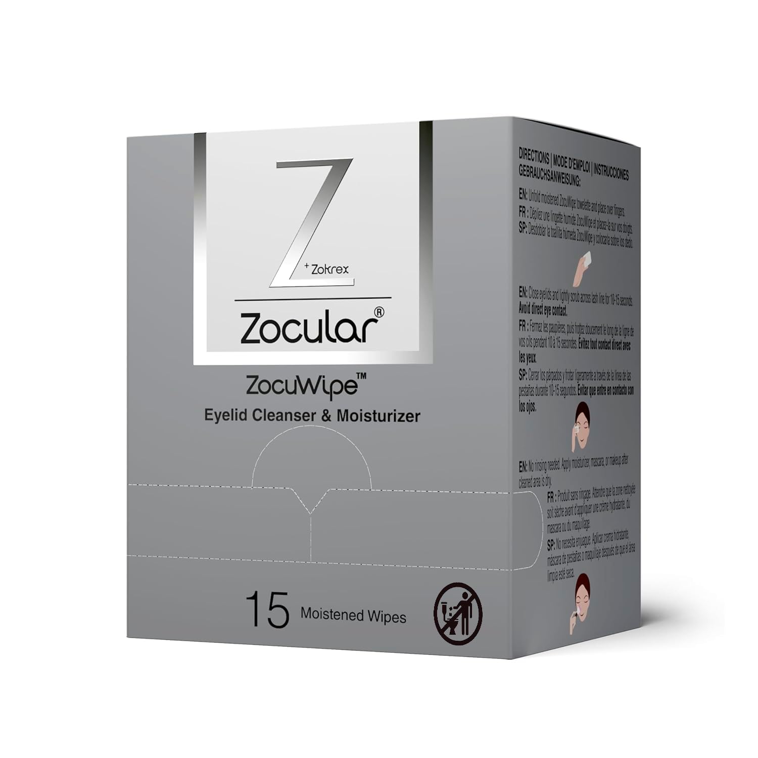 Zocular Zocuwipe Eyelid Wipes, Gentle Cleansing & Moisturizing, 30 Count | Okra-based Cleansing Formula, Eyelid Hygiene, Eyelid Comfort, Individually Wrapped, Rinse Free, Ophthalmologist-Developed