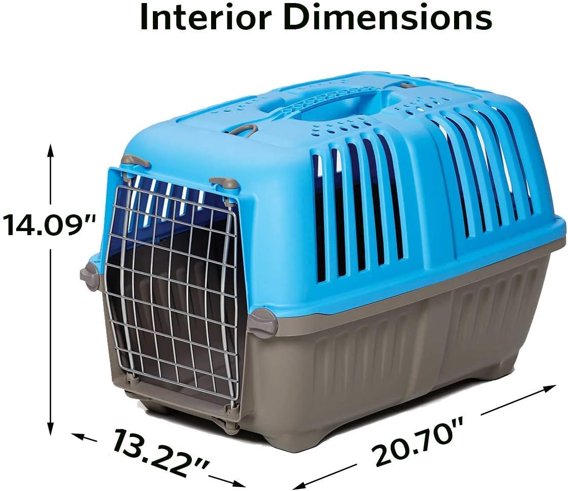 Spree by MidWest 19-Inch Travel Carrier, Blue, Fits Pets up to 10 lbs | Hard-Sided Pet Carrier, Steel Door, Ventilated Design, Locking Tabs, Easy Assembly