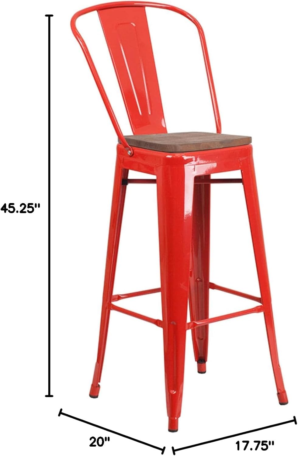 Flash Furniture 30 in Metal Barstool with Back, Blue | Commercial Grade, Removable Back, Indoor/Outdoor Use