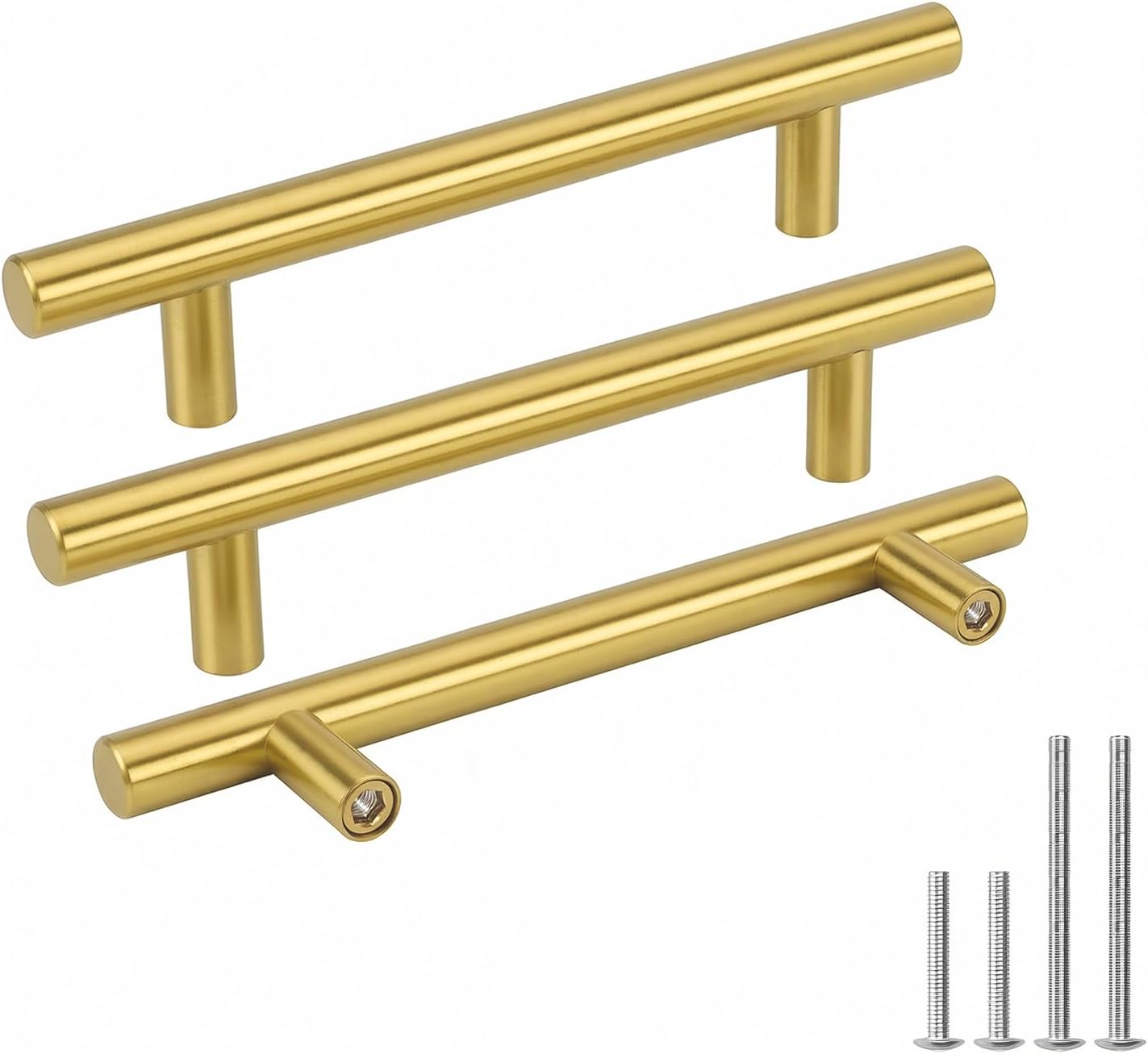 Goldenwarm 5 Pack 3 inch Gold Cabinet Handles Brushed Gold Cabinet Pulls | Gold Dresser Drawer Handles Stainless Steel Drawer Pulls for Kitchen Bathroom Bedroom, Easy to Install