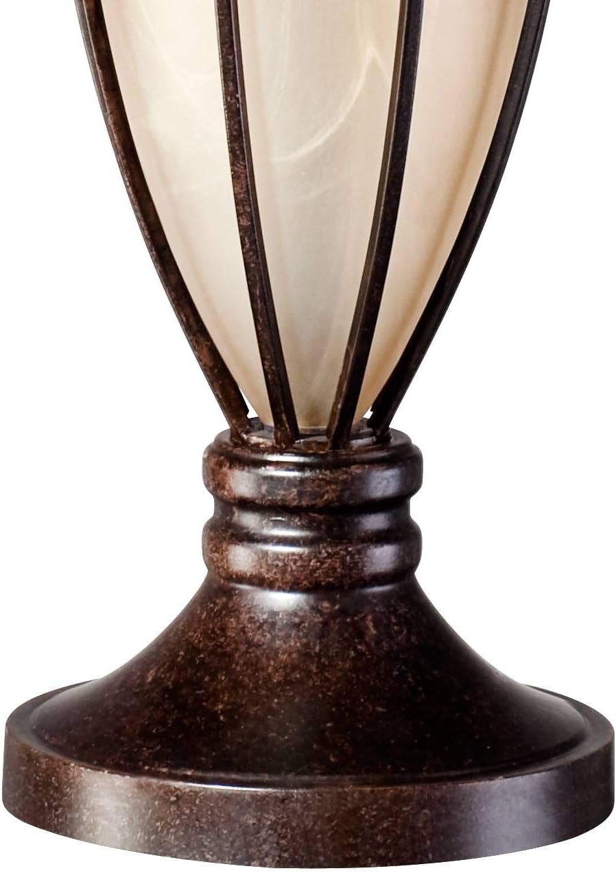 Cage 33" Large Table Lamp Mission Night Light Champagne Nightlight | Brushed Bronze Brown Iron Glass Living Room Bedroom House Bedside Nightstand Home Office Entryway Beige Drum