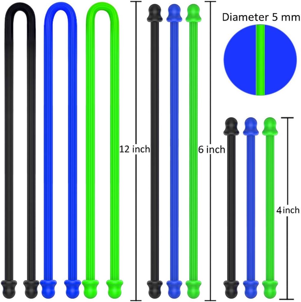5Pcs 18in Silicone Cable Tie, Steel-Cord Twist Ties, Organizer