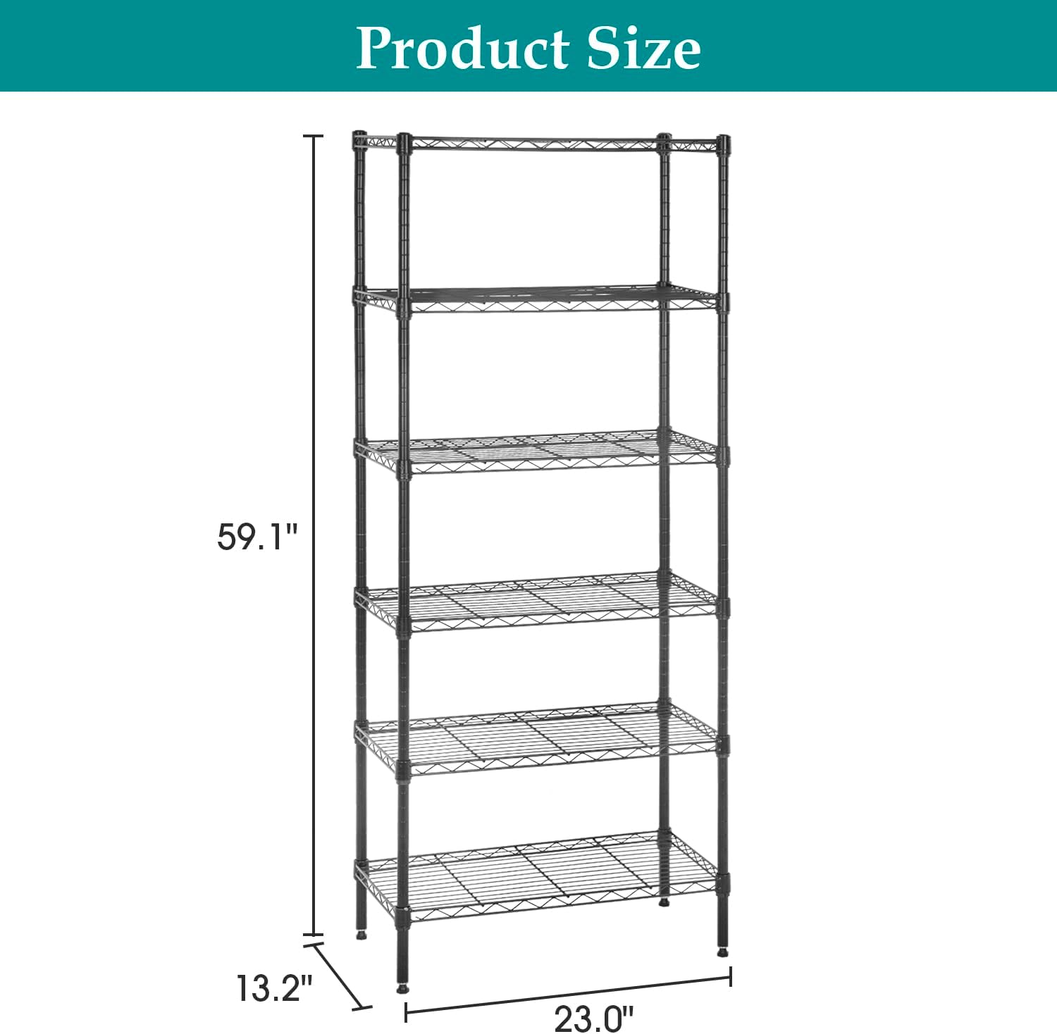 PayLessHere | 6-Tier Wire Shelf with Wheels | 45"x18"x82" | Black