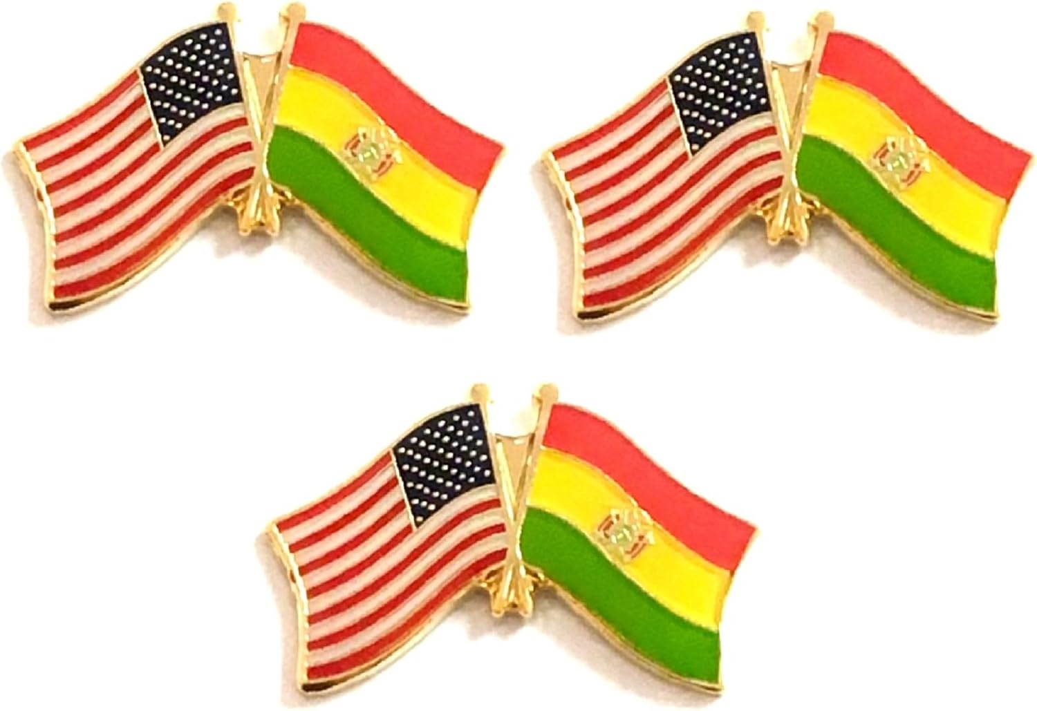 3 National Country Flag Crossed Enamel Flag Pins Pack of 3 Friendship Double Flags
