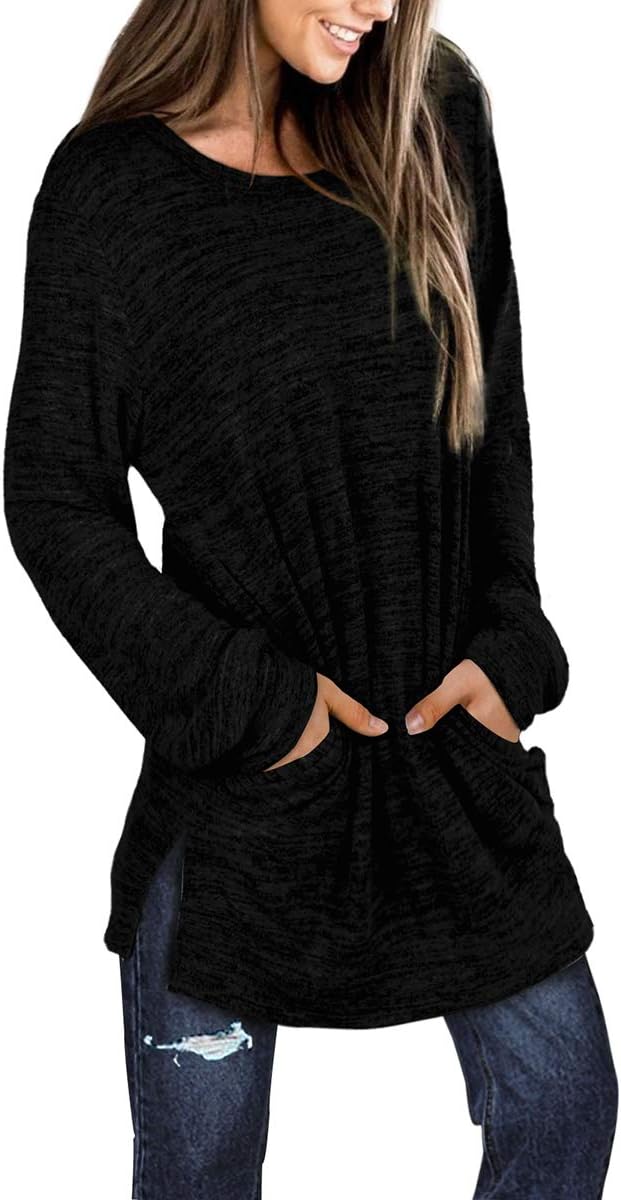 XIEERDUO Womens Casual Sweatshirts Long Sleeve Shirts Oversized With Pocket Tunic Tops S-3XL