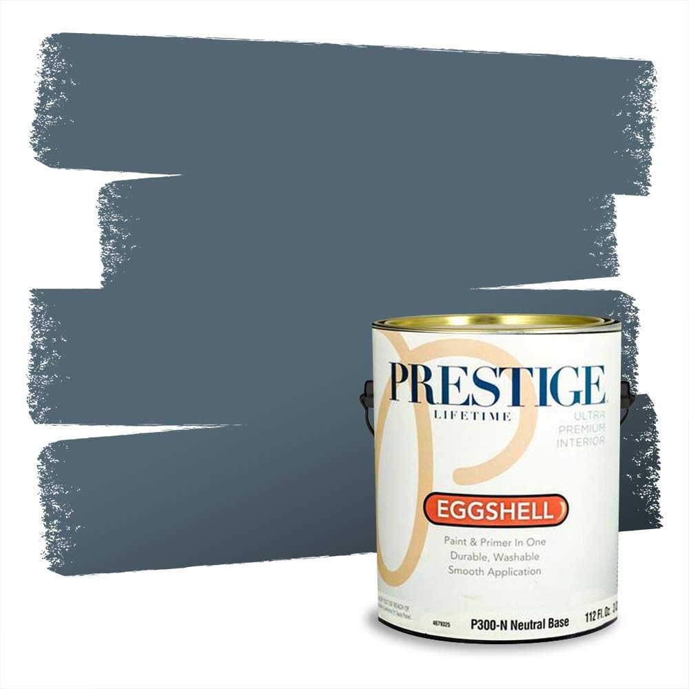 PRESTIGE Paints Exterior Paint and Primer In One, 1-Gallon, Semi-Gloss, Comparable Match of Behr* Intercoastal Gray*