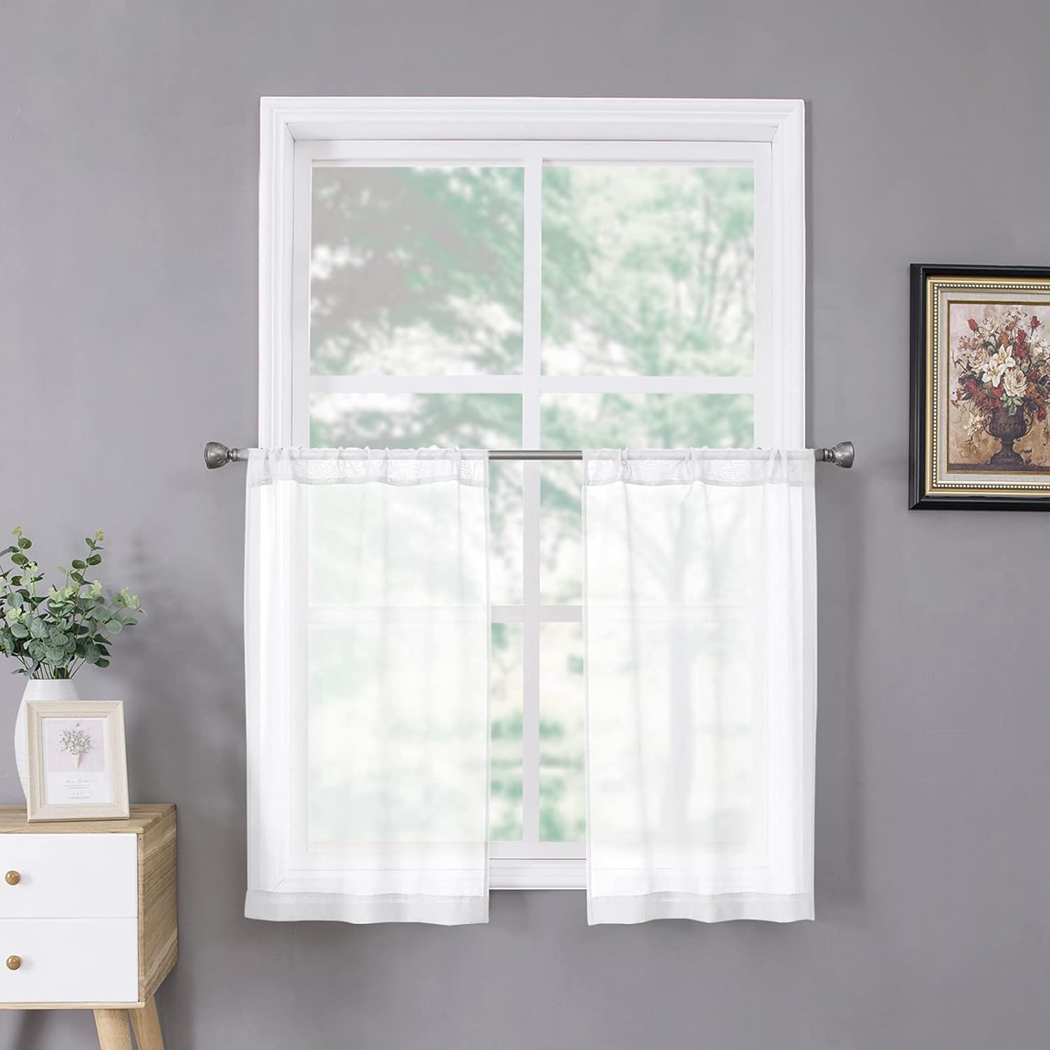 Tollpiz Sheer Curtain Linen Textured Living Room Curtains Sheer Light Filtering Rod Pocket Voile Curtain for Bedroom, 54 x 72 inches Long, White