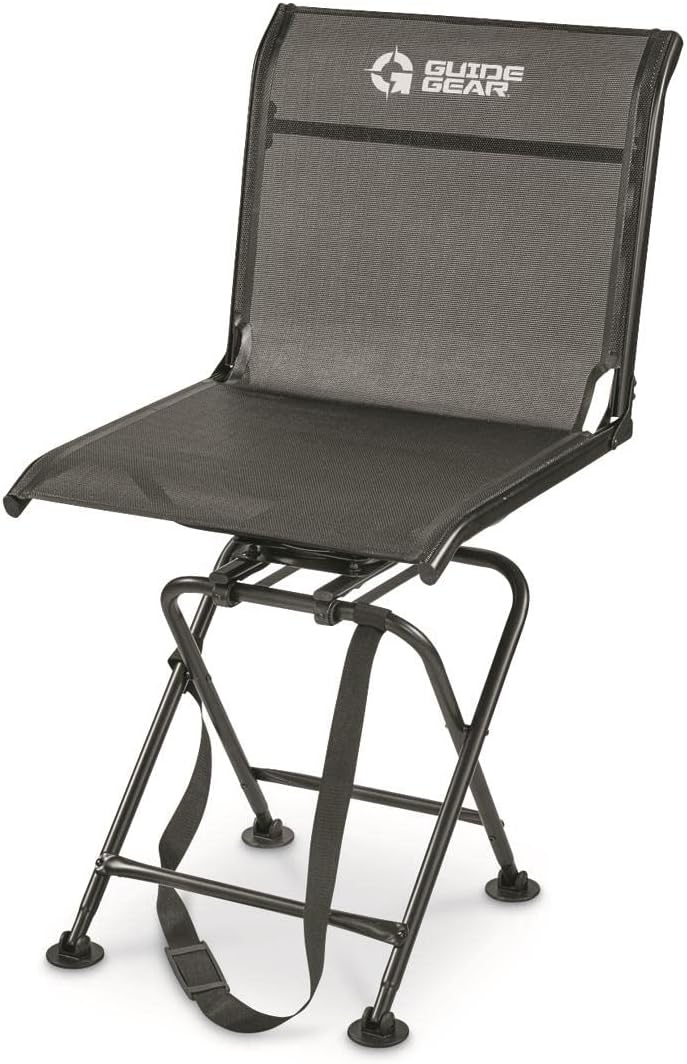 Guide Gear Big Boy Hunting Blind Chair, Portable Folding Seat for Shooting, Comfortable Spin Swivel, 500-lb. Capacity