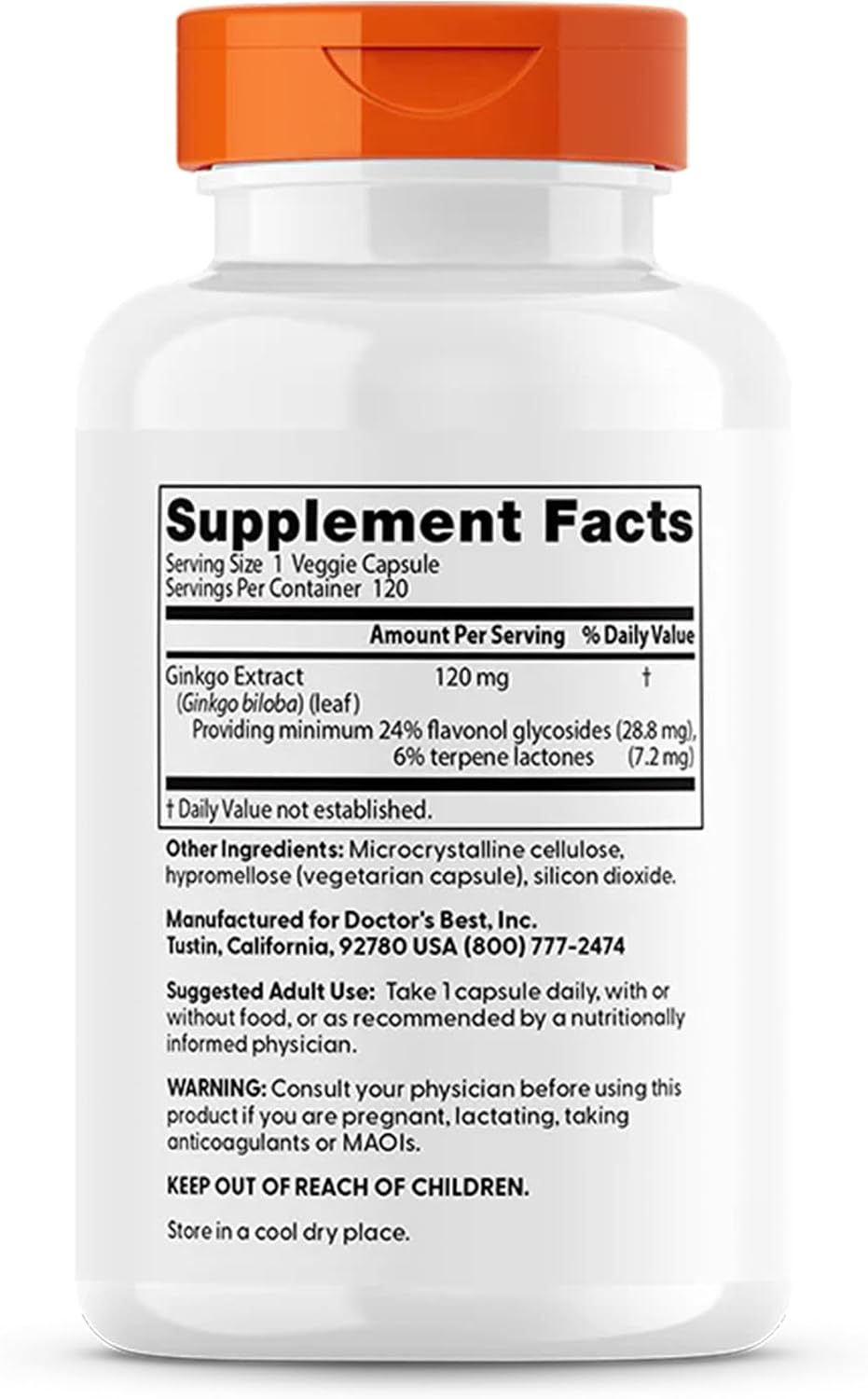 Doctor's Best Extra Strength Ginkgo Biloba Capsules 120 mg - Brain Supplement for Memory and Focus Support, Herbal Cognitive Health Support- 120 Count (Pack of 1)