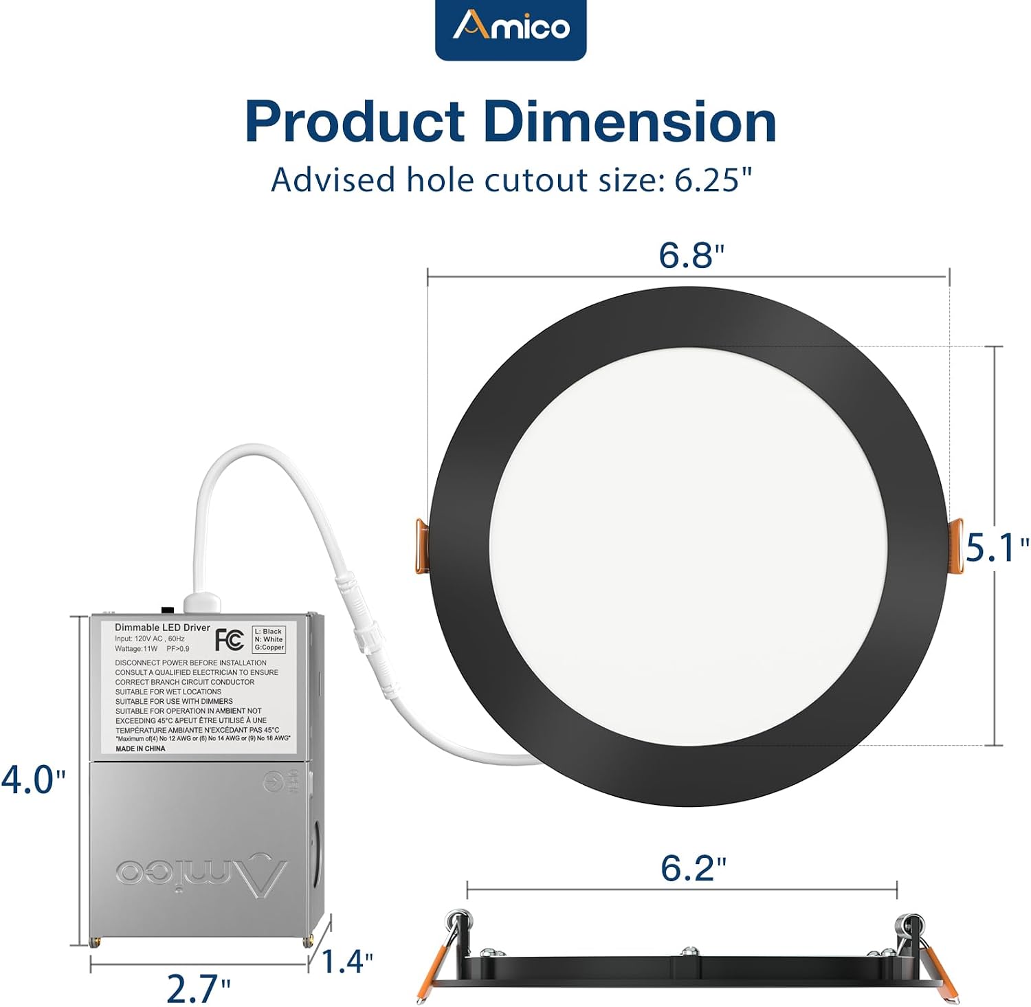 Amico 12 Pack 6 Inch LED Recessed Lighting, Canless Wafer Downlight, White