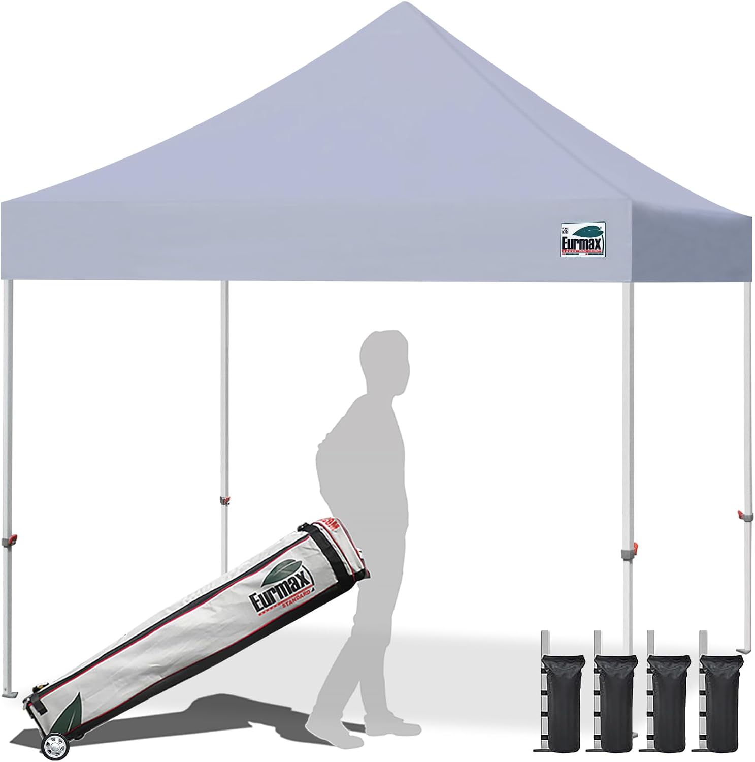 Eurmax USA 10x10ft Pop Up Canopy,Commercial Instant Tent for Outdoor Events,Patented No-Tip Rolling Storage Bag with 4 Sandbags,UV & Water Resistant,Heavy Duty Portable Shelter Gazebo,Black