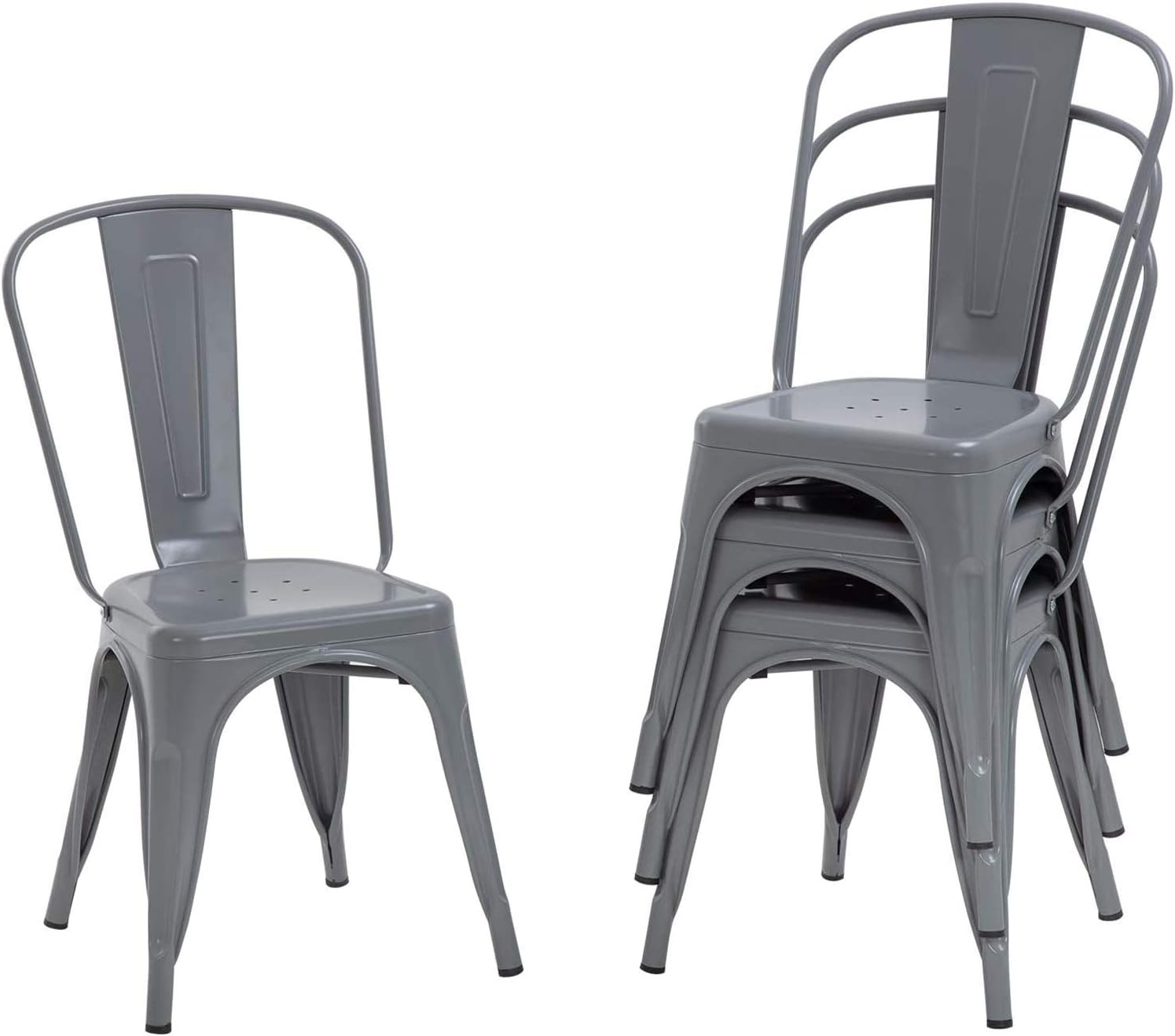 FDW | Metal Dining Chairs | Set of 4, Black | 330lbs Load | Stackable Tolix Side Chairs with Backrest | Non-Slip Feet | Indoor/Outdoor Use | Ideal for Kitchen & Restaurants