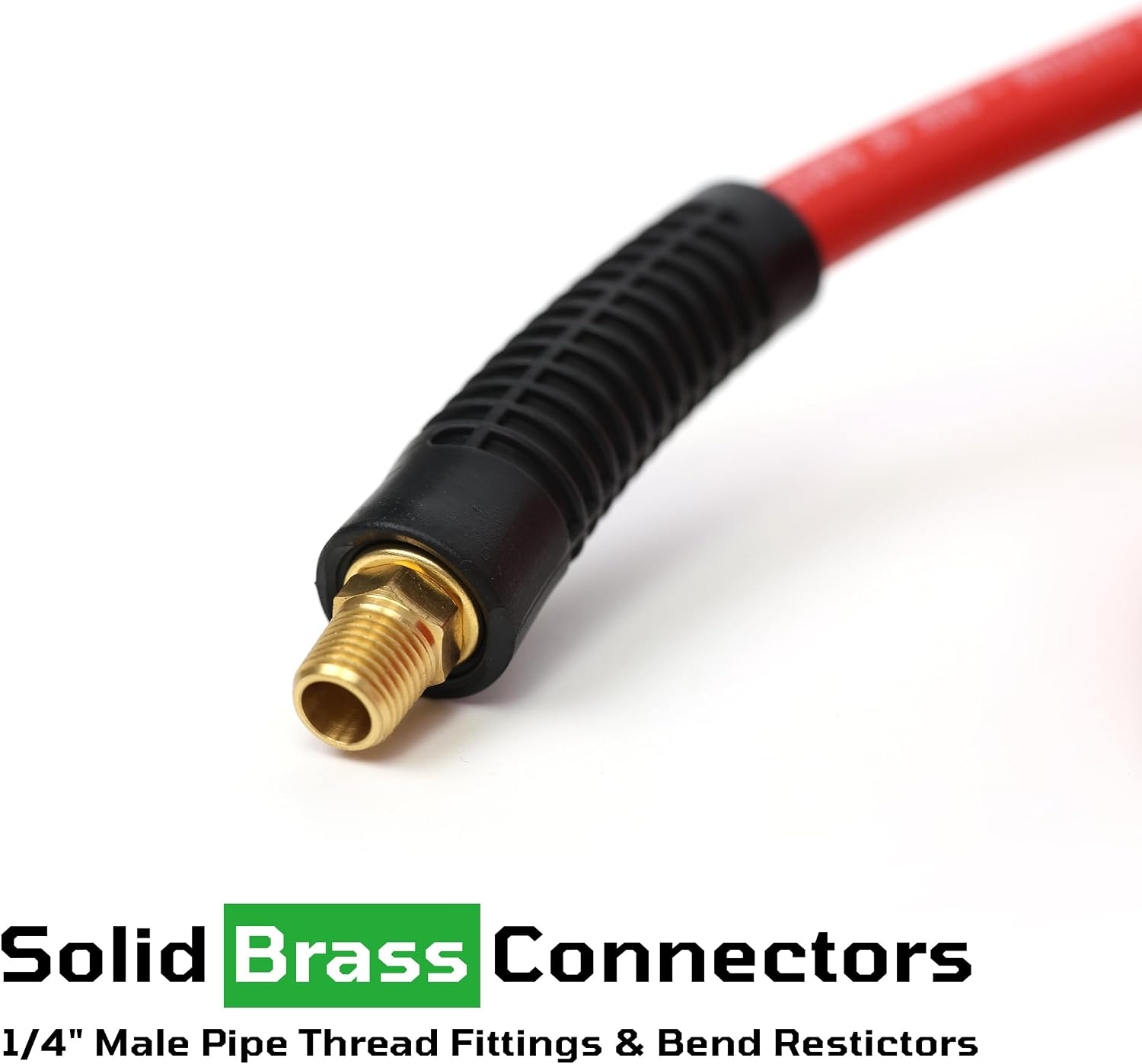 DYNAMIC POWER 3/8" x 50' Rubber Air Hose - 300 PSI - Assembly with 1/4" Male Pipe Thread Fittings & Bend Restictors (Red)