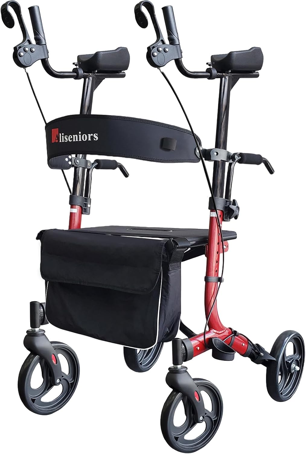 Aliseniors Upright Walker for Seniors - Big Stand Up Walker with Wide Seat, Foldable 4 Wheel All-Terrain Rolling Walker, Adjustable Armrests, 300lbs, Improves Posture & Reduces Back Strain | 20.6" Wide Seat, Foldable Rollator, 8" All-Terrain Wheels, Adju…