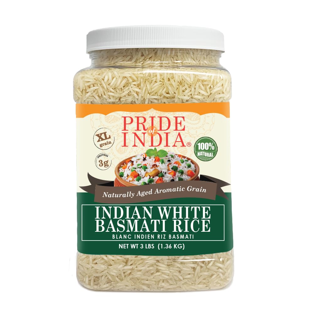 Pride Of India - Extra Long Indian Basmati Rice - Naturally Aged Aromatic Grain, 1.5 Pound Jar