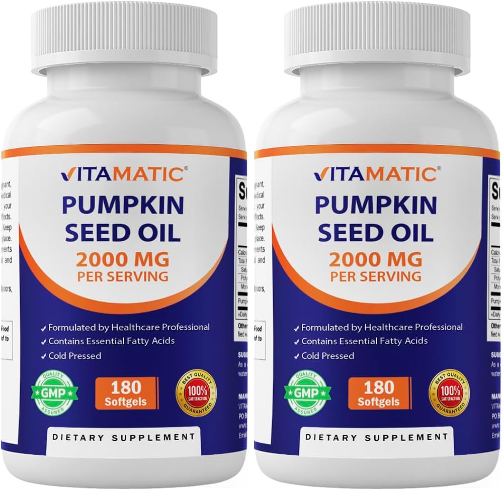 Vitamatic Pumpkin Seed Oil 2000mg Softgel Capsules, 180 Softgels