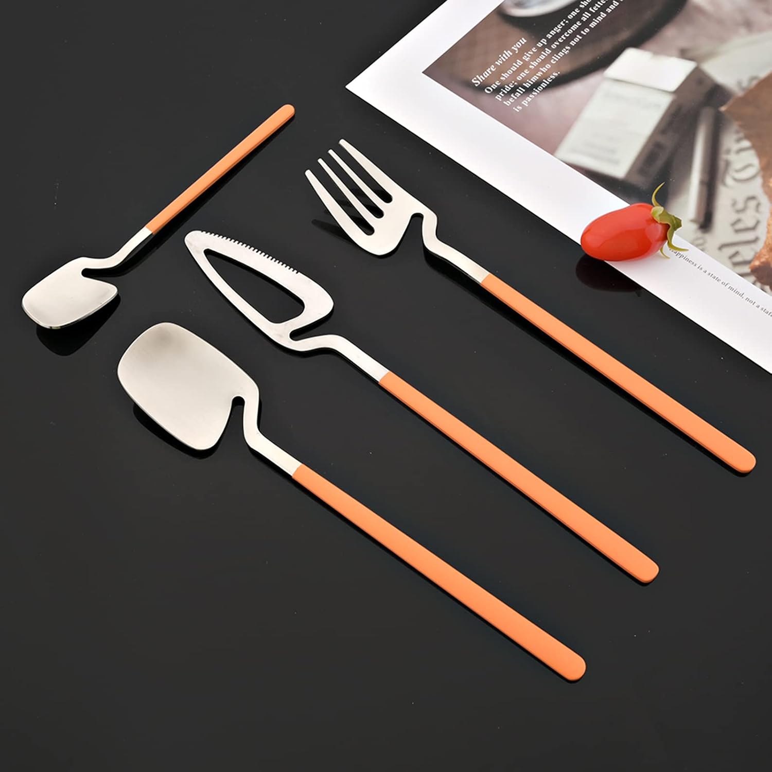 JASHII Hangable Silverware Set, Matte Rainbow Flatware Cutlery Set Service for 2