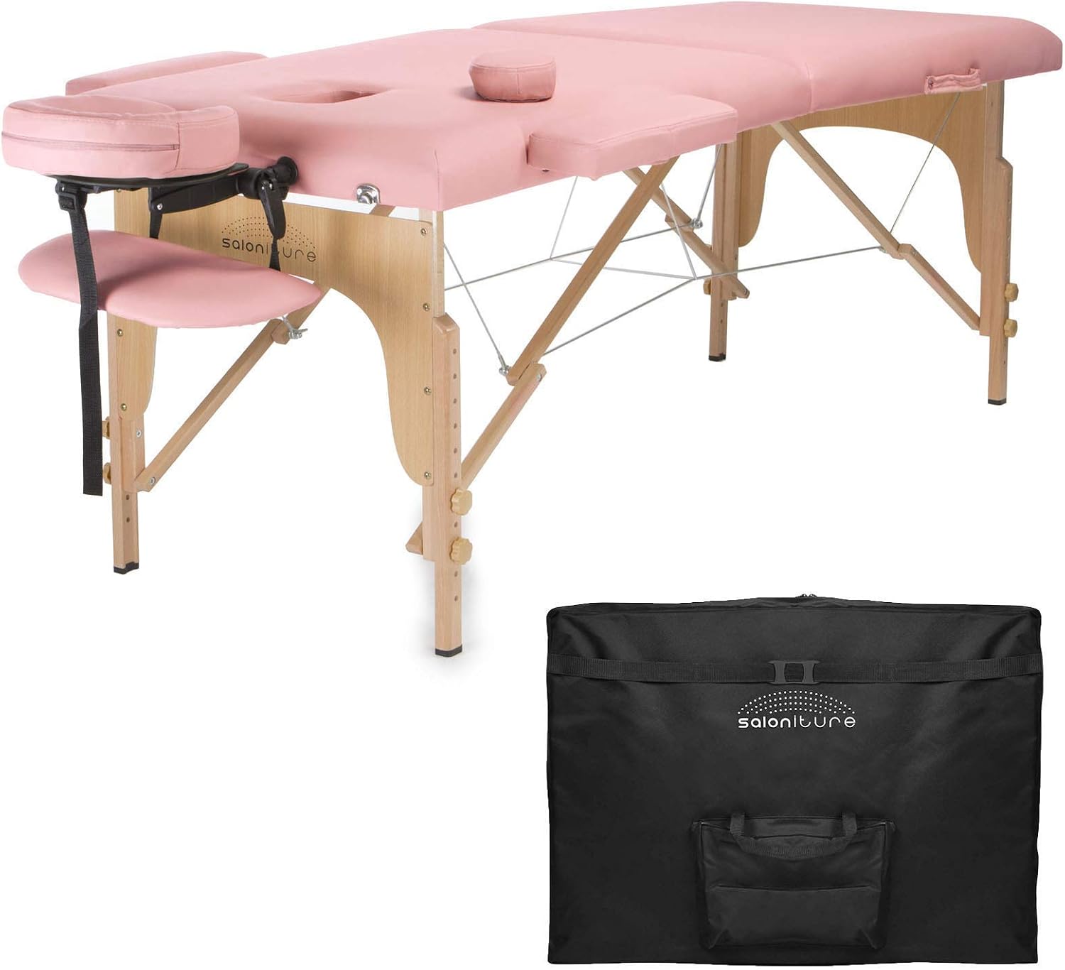 Saloniture Professional Portable Folding Massage Table with Carrying Case - Black