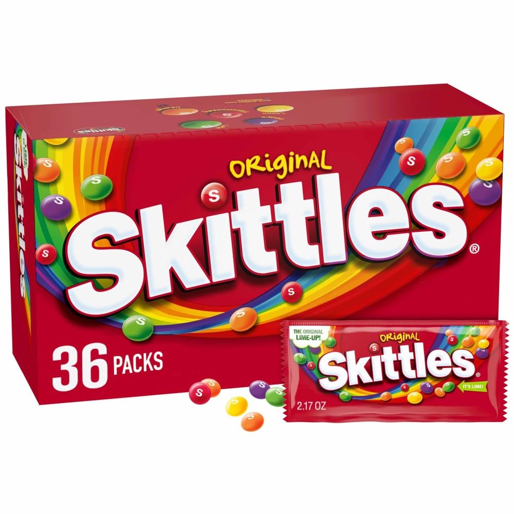 SKITTLES Wild Berry Chewy Candy, Full Size, Bulk Box, 36 Pack, 2.17 oz | Chewy wild berry fruity candy full size packs individually wrapped for movie nights, party favors, snacks, road trip, bulk