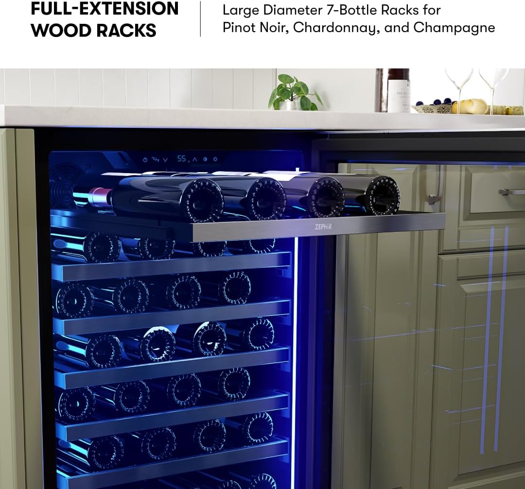 Zephyr Presrv 15 Inch Slim Wine Fridge Beverage Refrigerator Under Counter