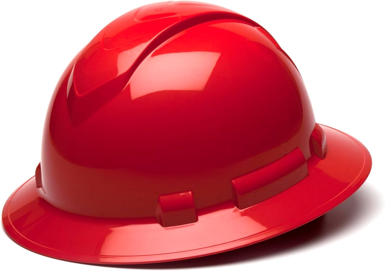Pyramex Ridgeline Full Brim Hard Hat 4 Point Ratchet White | Full-brim sun & rain protection, HDPE shell, Ratchet suspension, Construction & utility, ANSI Z89.1 Type I Class C/G/E