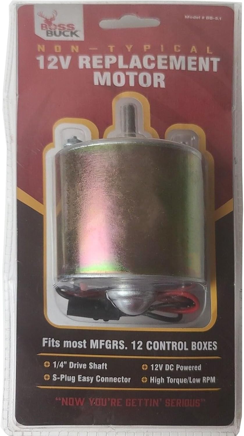 Boss Buck Large Heavy-Duty Motor 12V - Versatile Hunting Game Feeder Feed Dispension Device with S-Plug Connector for Automatic Feeding Kit