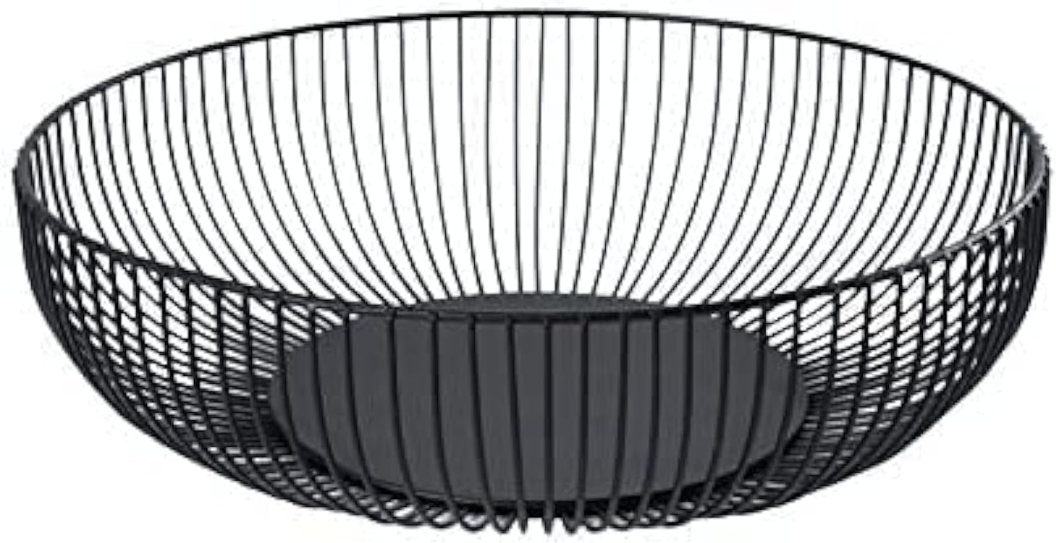 Black Metal Wire Fruit Basket Bowl For Kitchen, Living Room, Office - Large Decorative Centerpiece To Display Fruit, Vegetables, Bread, Candy