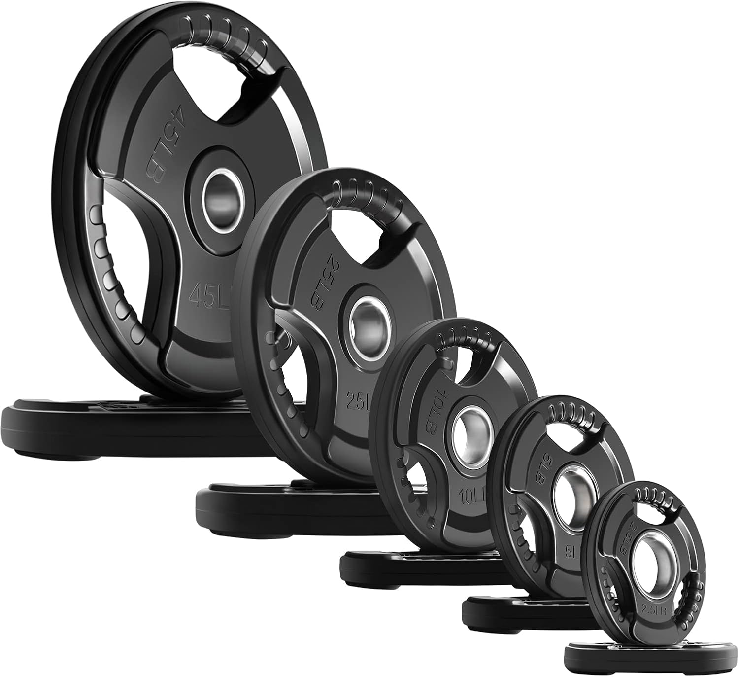 RitFit Olympic Rubber Grip Weight Plates, 2-Inch Barbell Set