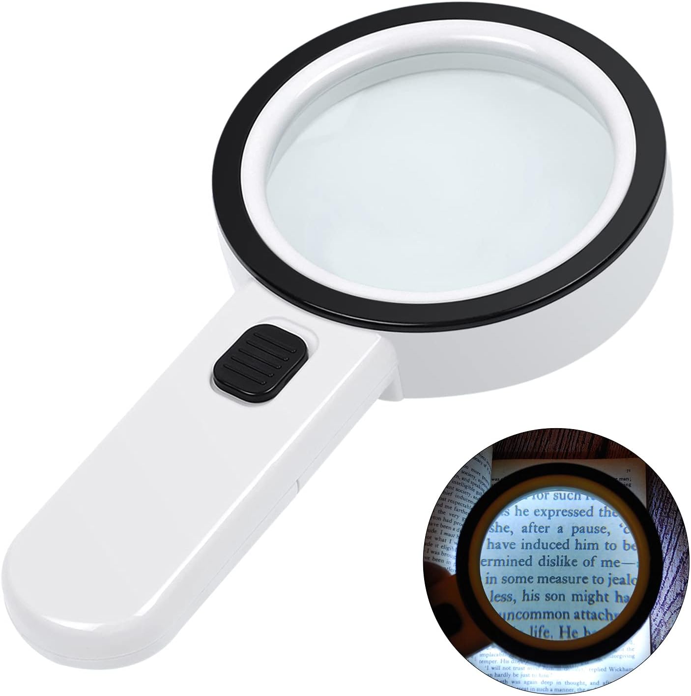 AIXPI Magnifying Glass with Light, Double-Layer Glass Lens Handheld Large Magnifying Glass 12 LED Lighted Magnifier for Seniors Reading, Coins
