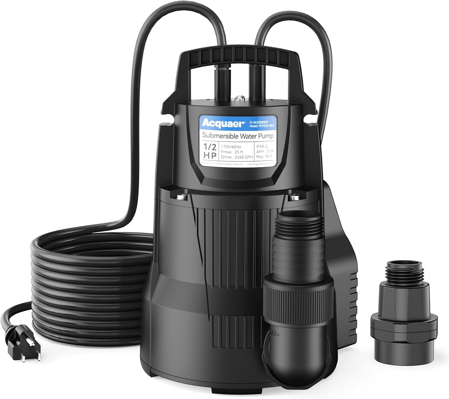 1/2 HP Automatic Sump Pump, 2450 GPH Submersible Water Pump with 3/4”Garden Hose Check Valve Adapter