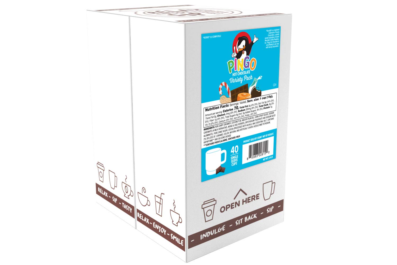 Pingo Hot Chocolate Pods for Keurig K-Cup Brewers, Assorted Cocoa Variety Pack, 40 Count