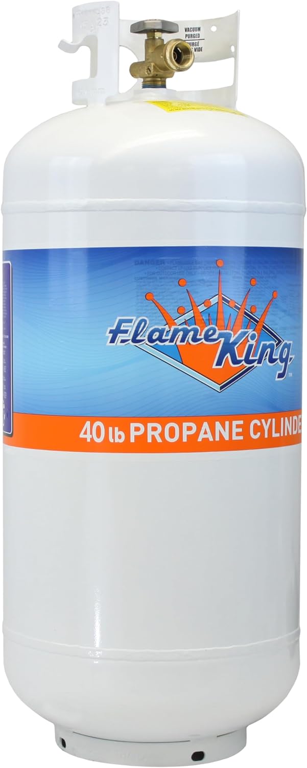 Flame King YSN401 Steel Propane Tank Cylinder With Overflow Protection Device Valve, 40 Lb, White