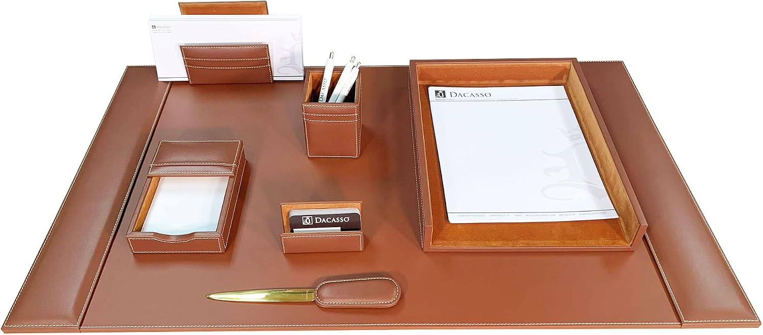 Dacasso Rustic Brown Leather Desk Set, 7-Piece (D3204)
