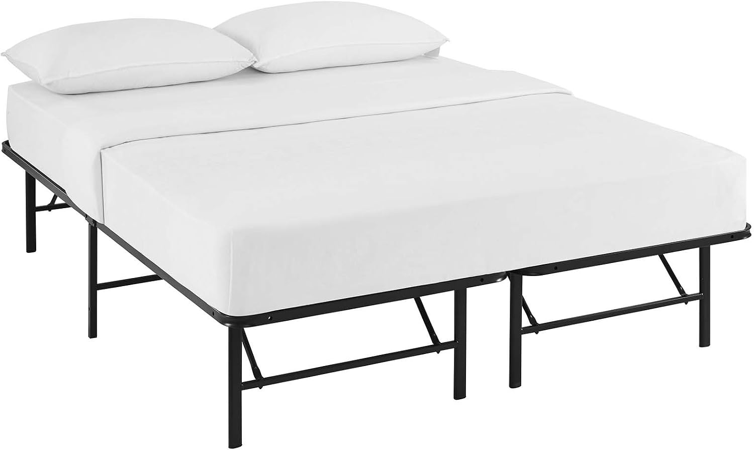 Modway Horizon Queen Bed Frame In Gray - Replaces Box Spring - Folding Metal Mattress Bed Frame