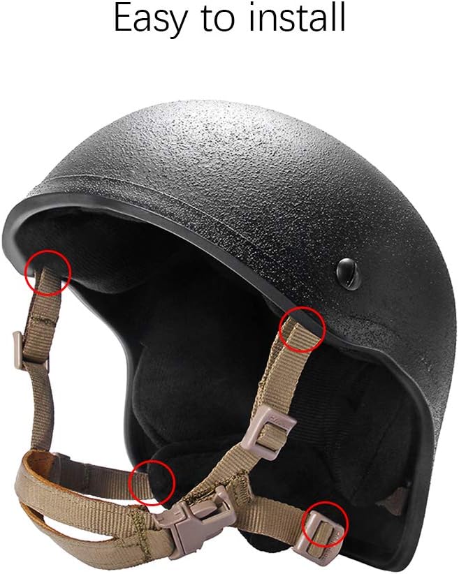 Helmet Chin Strap 4 Points for Tactical Fast/MICH/IBH Kevlar Bump Helmets Helmet Scrim, X-Nape Suspension System with Bolts and Screws Tan