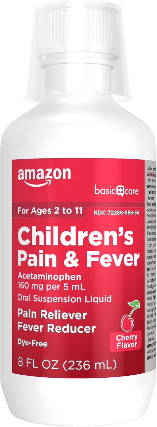 Amazon Basic Care Children's Acetaminophen 160 mg per 5 mL Oral Suspension, Grape Flavor, Pain Reliever and Fever Reducer, 4 fl oz