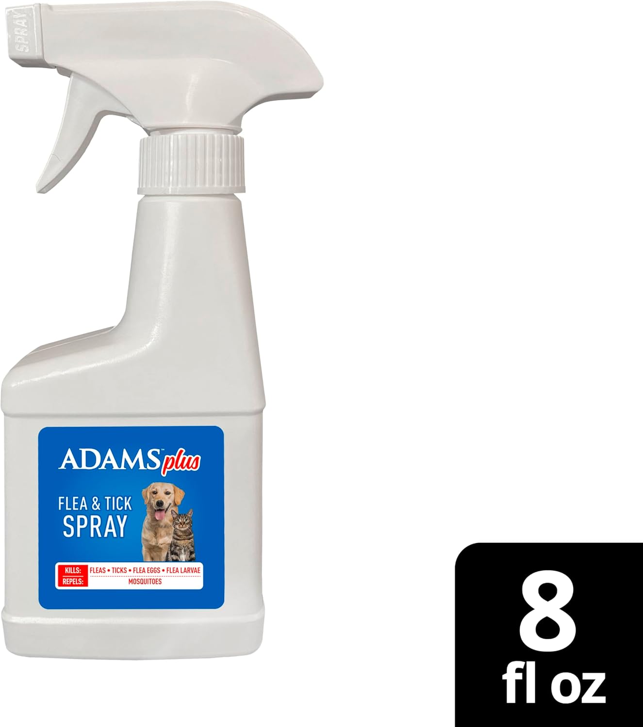 ADAMS Plus Flea and Tick Spray for Dogs & Cats, Kills Fleas and Ticks, Repels Mosquitoes, Prevents Infestations up to 2 Months, Treatment for Dogs, Cats, Puppies & Kittens, 16 Fl Oz