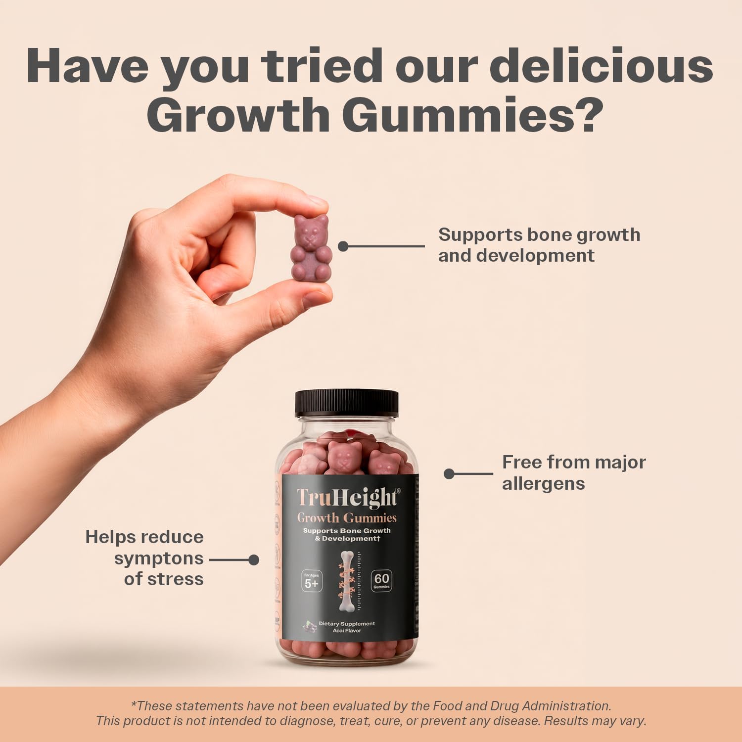 TruHeight Growth Gummies (Watermelon) Tall Nutrition for Natural Growth Supplement for Kids & Teens - Vitamin D, K, Calcium & Ashwagandha